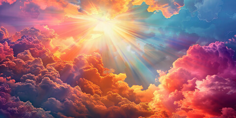 Divine Radiance: An image of light streaming down from the sky, representing spiritual illumination and heavenly blessings