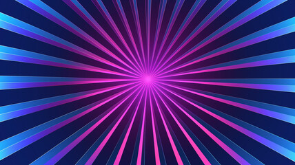 Bright purple sunburst background. Rays diverging from a central point. Abstract graphic design horizontal banner. Digital artwork raster bitmap. AI artwork.