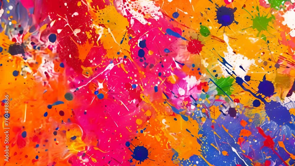 Poster watch as a colorful painting comes to life with an abundance of paint splattered across the canvas, 