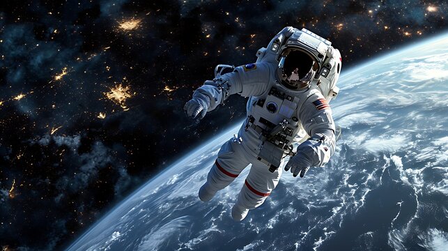 A Spacefarer's Serenity: Astronaut Floating in the Cosmos.
