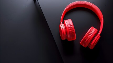 Red Headphones on Black Surface