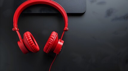 Red Headphones on Black Background 