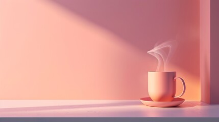 Pink Background with Coffee or Tea Cup
