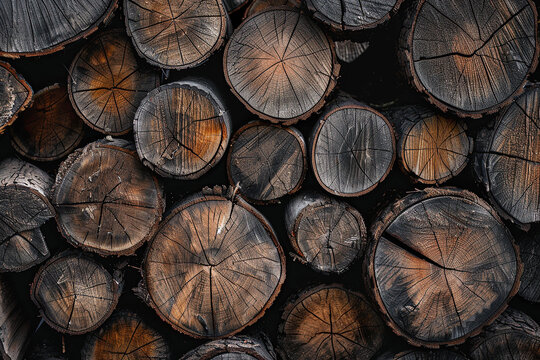 close up horizontal image of cut wood stacked on top of each other Generative AI