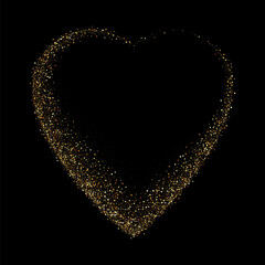 Gold glitter heart frame. Luxury shimmer heart shape border.