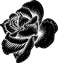 Rose Flower Design Woodcut Vintage Retro Style