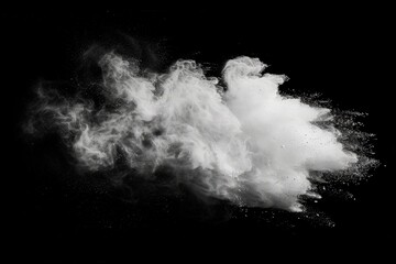 A swirling cloud of smoke captured in monochrome colors, billowing and dispersing in the air