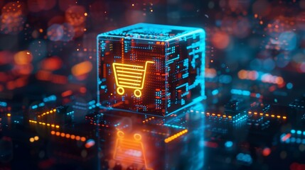 Digital online shopping sale volume increase make business grow, Flips cube with icon graph and shopping cart