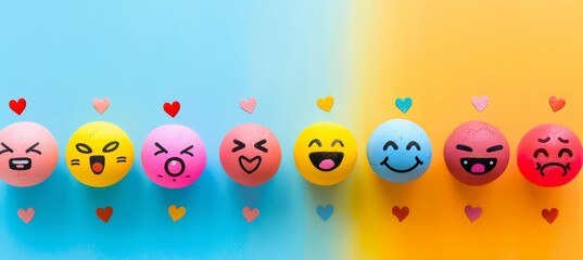 Colorful emoji ball collection   assortment of emoticon balls showing various emotions in close up - obrazy, fototapety, plakaty