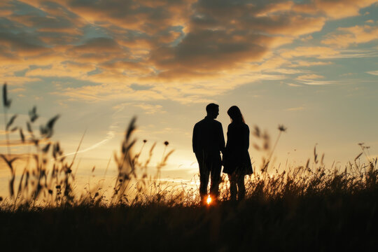 couple in love silhouette at sunset