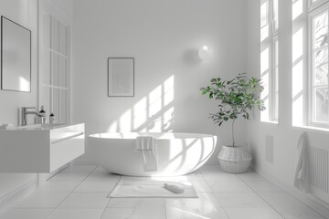 Modern white bathroom interior with natural light and minimalist design