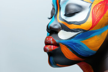 Body-painted African fashion woman's face close-up
