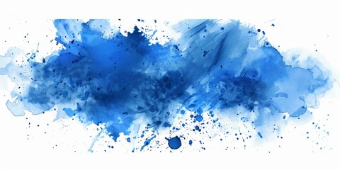 Obraz premium Spatters of blue ink are scattered across a pristine white backdrop, creating a striking contrast