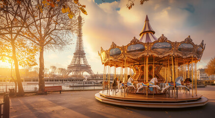carousel near Eiffel tower