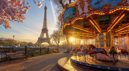 eiffel tower with carrousel
