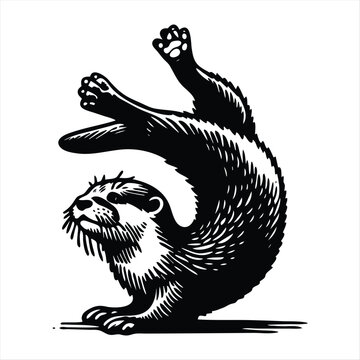 The otter is dancing on the step. Step Aerobics. Healthy lifestyle, physical culture, 
