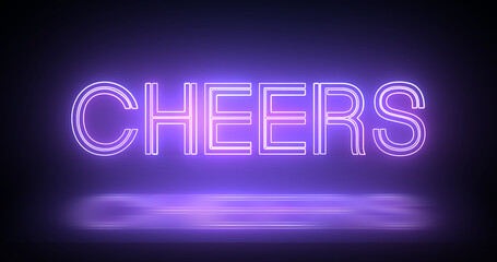 Neon Cheers Typography moving lines illustration. Glowing retro style stylish cheers text. Celebrating wishes victory new year party vibes background asset. Happy congratulations message.
