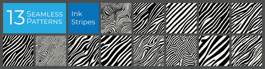 Diagonal lines seamless pattern. Subtle minimalistic waves background. Ink painted graphic pattern. - 760503435