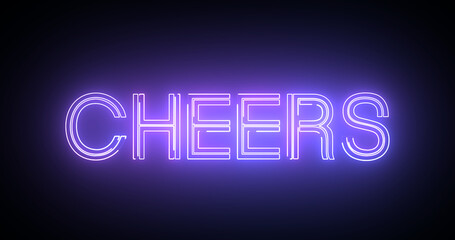 Neon Cheers Typography moving lines illustration. Glowing retro style stylish cheers text. Celebrating wishes victory new year party vibes background asset. Happy congratulations message.