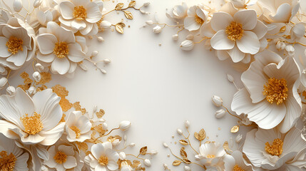 Fototapeta na wymiar white and gold flowers wedding invitation background. genertive ai 