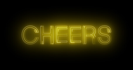 Neon Cheers Typography moving lines illustration. Glowing retro style stylish cheers text. Celebrating wishes victory new year party vibes background asset. Happy congratulations message.