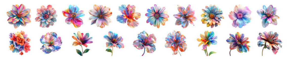 3D Rendering Pack of a Colorful Beautiful Flowers on Transparent Background - Ai Generated