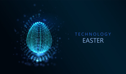 Easter egg technology background. Neon explosion splash surface shapes design. Future holiday digital card vector. - 760503886