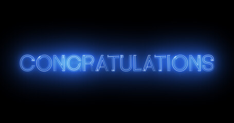Congratulations neon lettering typography celebration wishes illustration. Retro-style graduate poster advertisement asset video horizontal impactful colors. Creative neon lights glowing success msg.