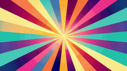 Bright sunburst background. Rays diverging from a central point. Abstract graphic design horizontal banner. Digital artwork raster bitmap. AI artwork.