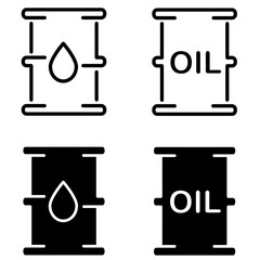 Oil drum container or barrel icon. Oil and gas industry outline and filled symbols. Steel gasoline gallon sign. Fuel container pictogram.