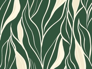 A green and white wallpaper featuring wavy lines creating a dynamic and modern design for interior decor