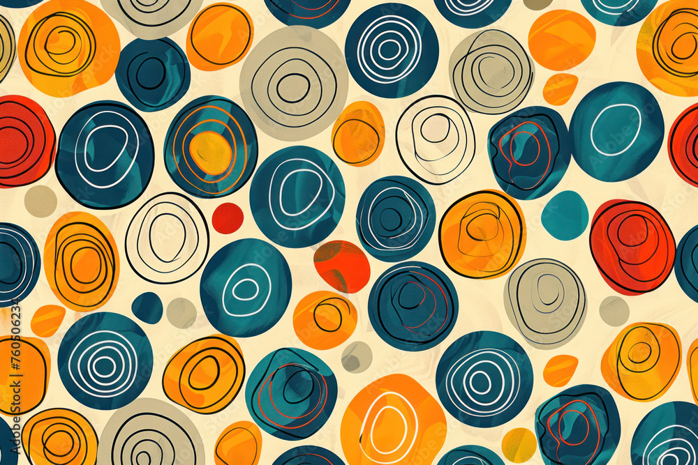 Poster seamless pattern with doodle circles randomly distributed, abstraction illustration.