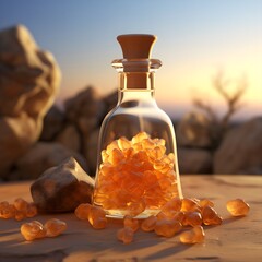 Frankincense in a clear reagent bottle, generate AI - obrazy, fototapety, plakaty
