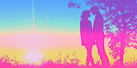 Obraz na płótnie Canvas Eternal Embrace: A Couple Lost in Love's Embrace Under the Romantic Glow of Twilight