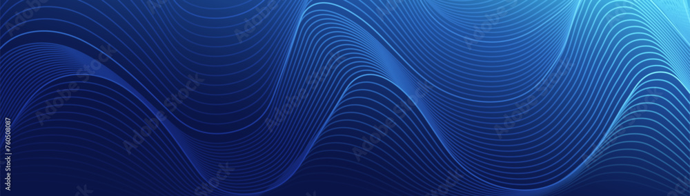 Poster abstract background with blue glowing wavy lines pattern. modern minimal trendy shiny lines pattern.