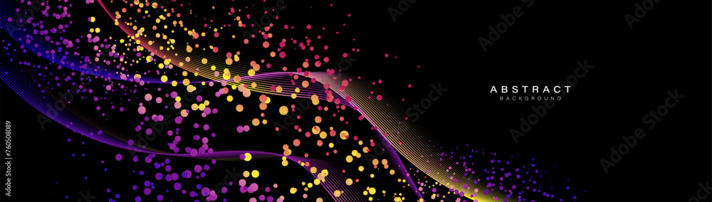 Poster abstract background with colorful glowing geometric curved lines with particles. modern minimal tren