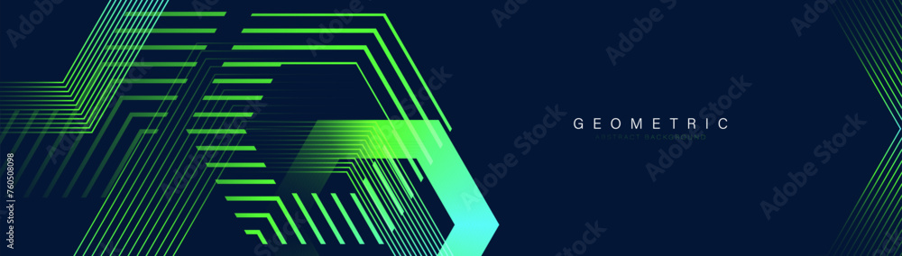 Aufkleber Abstract design with green glowing hexagon geometric lines background. Modern minimal trendy lines pattern. Vector illustration
