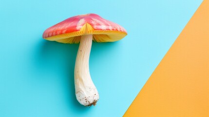 Oyster mushroom pleurotus ostreatus on soft pastel colored background, nature fungi photography