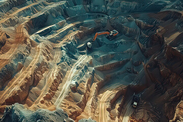 Excavators are mining ore in mines. AI technology generated image