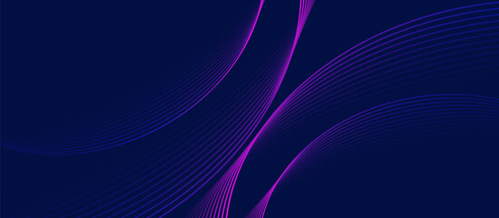 Abstract background with purple glowing geometric curve lines. Modern minimal trendy shiny blue lines pattern. Vector illustration