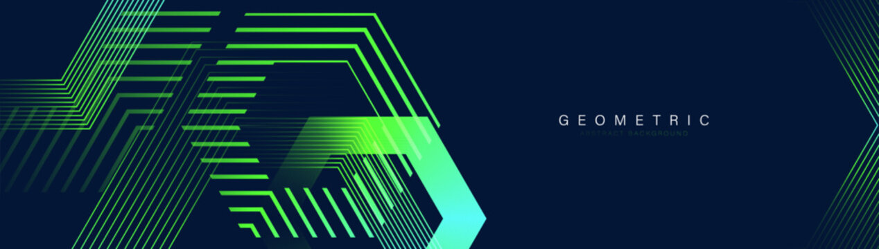 Abstract design with green glowing hexagon geometric lines background. Modern minimal trendy lines pattern. Vector illustration