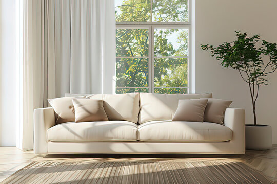 The sofa and white wall in the living room. AI technology generated image