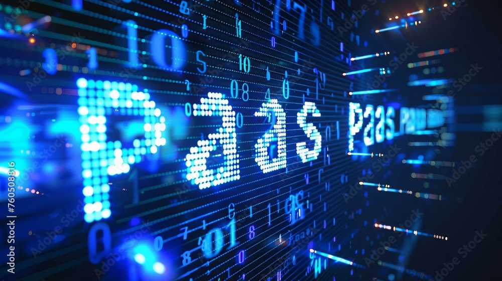 Poster digital blue matrix binary code forms the acronym paas , symbolizing the concept of platform as a se