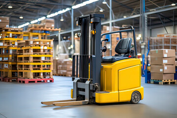 Forklifts in the warehouse. AI technology generated image