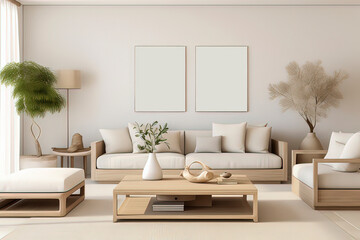 Fototapeta na wymiar Modern decoration style living room model room. AI technology generated image