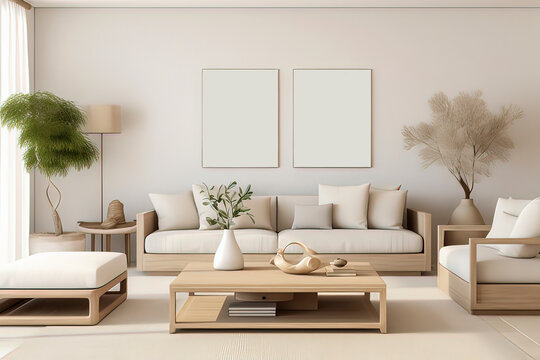 Modern decoration style living room model room. AI technology generated image