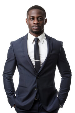 Portrait of a black man in sophisticated business suit isolated on a white background as transparent PNG

