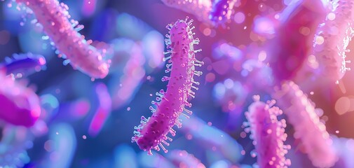 Fototapeta premium Probiotics Bacteria. Biology, Science Microscopic medicine. Digestion stomach escherichia coli, treatment, Health care medication, anatomy organism
