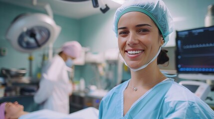 Fototapeta premium The female doctor smiled very sincerely. Generate AI image
