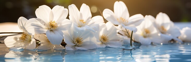 Fototapeta na wymiar Stack of White Towels with Flowers: Spa and Relaxation Concept